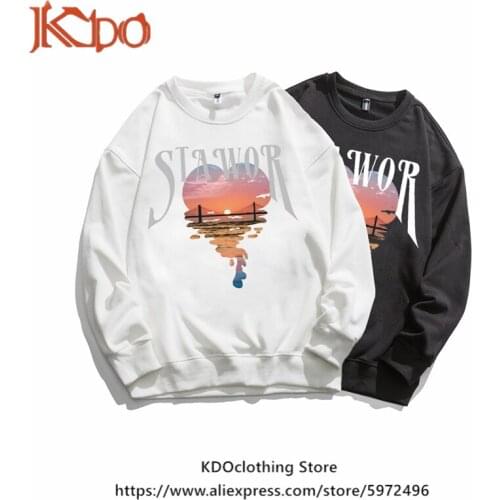 Mens Sweatshirts Long-Sleeved Tops Male Drop-Shoulder Clothes Color-Changing Pprints Fashion Simple Oversized Black 3XL4xl 5xl