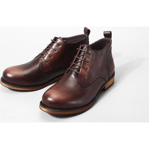 Winter England Style Classics Ankle Mens Boots Lace up breathable Work boots Genuine Leather Retro Short Boots for men