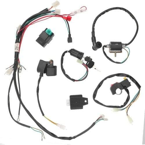 Set of 7 pieces 50CC-110CC 1 Set CDI Wiring Harness Loom Solenoid Ignition Coil Rectifier Kit For Quad Dirt Bike Kart Motorcycle