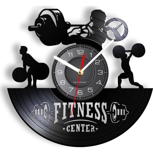Weightlifting Muscle Men Retro Wall Clock Fitness Center Bodybuilder Keeping Fit Workout Vinyl LP Wall Watch Vinyl Disk Crafts