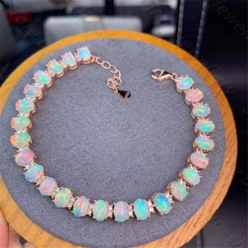 New style ladies sterling silver natural opal bracelet with 925 sterling silver birthday gift vintage jewelry
