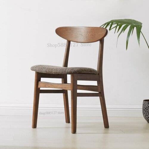 Japanese-style Solid Wood Dining Chair Oak Dining Table Chair Fabric Cloth Chair Black Walnut Color Guest Dining Room Furniture