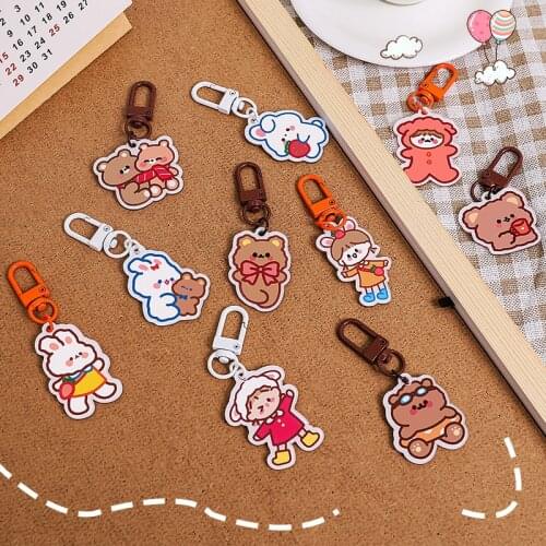 Cartoon Bear Rabbit Girl Pattern Key Chain Car Accessories Student School Bag Small Pendant Cute Girl Heart Decoration Key Chain