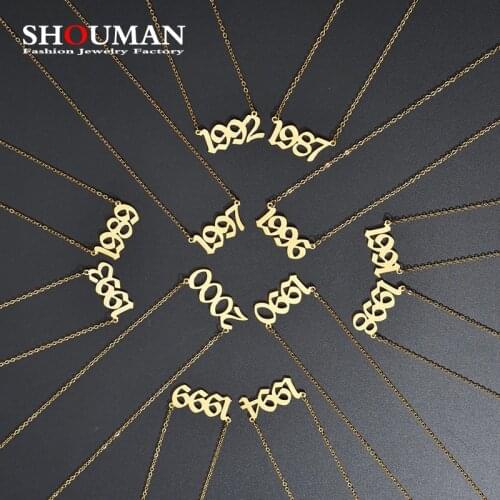 SHOUMAN Wholesale Stainless Steel Birthday Number Necklace for Little Girl Women 1980-2021 Birth Year Numbers Jewelry Gift