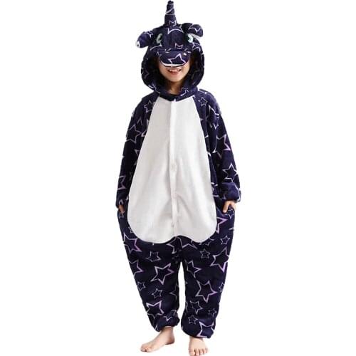 Children Pajamas Winter Hooded Sleepwear Boys Girls Pajamas Sets Cute Unicorn Stitch Animal Kids Pyjama Flannel Pijama