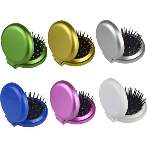 Girls Mirror Comb Hairdressing Plastic Comb Portable Mini Folding Comb Massage Round Travel Mirror Hair Brush Plastic Comb