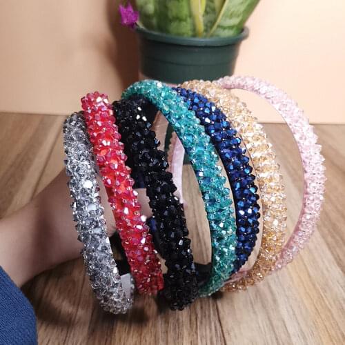 Fashion Thin Bling Rhinestone Headbands for Women Girls Beads Braided Crystal Hairbands Ladies Hair Hoops Bands Hair Accessories