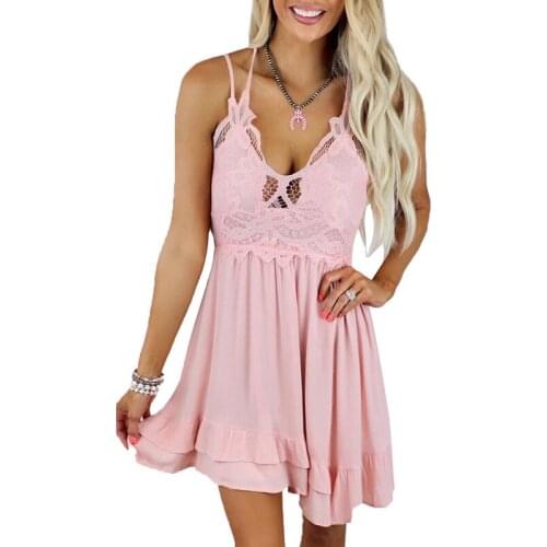 Sexy Backless Lace Spaghetti Dress Women Fashion Party Club Clothes Summer Beach Sundress Elegant Ladies Mini Dresses Robe Femme