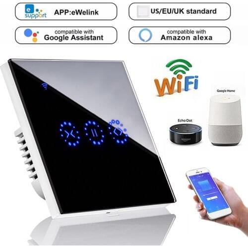 UK EU WiFi Smart Curtain Touch Switch EWelink For Electric Motorized Blind Roller Shutter Garage Door Alexa Google Home Control