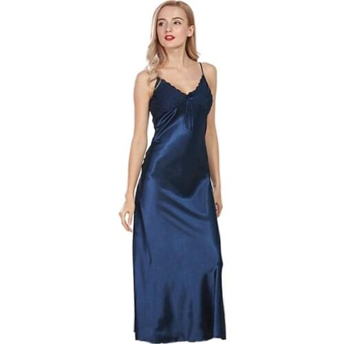 Chemise Sleep Lounge Night Silk Dress Elegant Sexy Ladies Nightwear Plus Size Summer Long Nightgowns Sleepshirts Satin Sleepwear