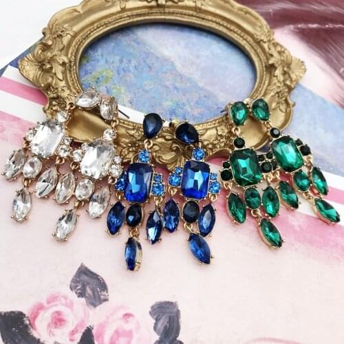 Glass Stone Green Blue Crystal Pendant Earrings Party Wedding Jewelry For Womens Accessories