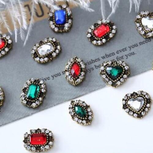 100pcs/lot Nail Alloy Stud Rhinestone Clear/Red/Blue/Green Retro Alloy Crystals 3-Size(9*12mm;9*11mm;10*11mm) Nails Art 3D Alloy