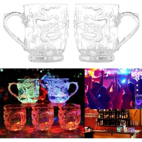LED Dragon Inductive Rainbow Color Beer Cup Water Sensing Flashing Light Glow Mugs Old Fashioned Cocktail Beer Stein Wine Cup