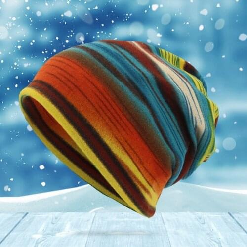 Streetwear Hippie Hat Unisex Stripe Print Beanie Hat Scarf Casual Outdoor Convertible Windproof Cap Winter Hats For Women Men