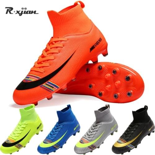 Outdoor Men Boys Soccer Shoes FG Football Boots High Ankle Kids Cleats Training Sport Sneakers Size 35-45