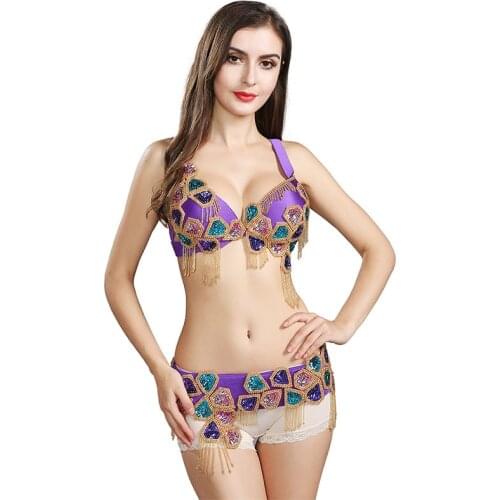 High-end Women Belly Dance Costume Outfit Set Bra Belt Carnival Bollywood 2pcs Oriental Belly Dance Competition Suit Bra+Belt