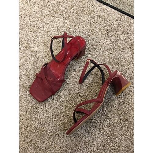 Womens shoes sandals 2020 new summer sexy word with square head thick heels