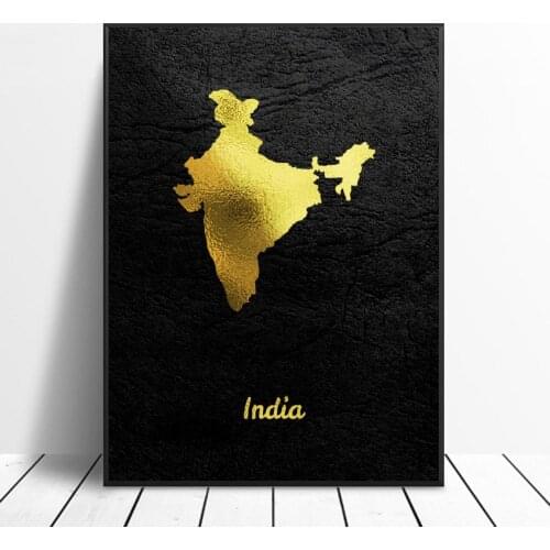 Golden Map Art India Canvas Poster Home Decor Painting No Frame
