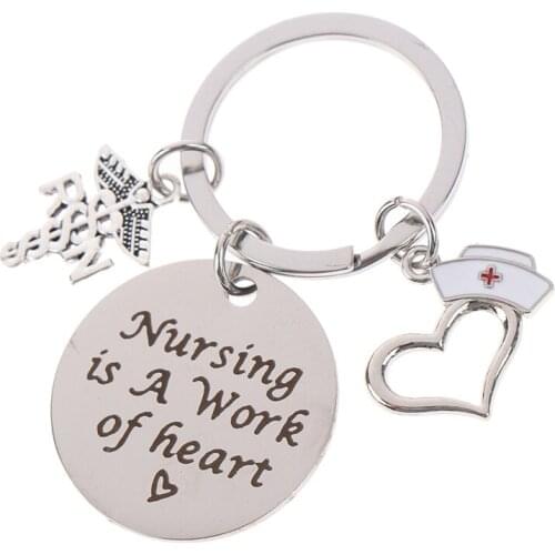 1PC Nurses Day Silver Keychain Doctor Gift Pendant Keyring Nursing is A Work of Heart Keyrings For Key Bag Decor Accessories