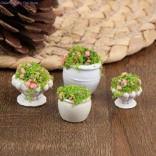 2pcs Dollhouse Furniture 1:12 Accessories Mini Green Plant Bonsai Flower Pots Furniture Toys For Baby Kids
