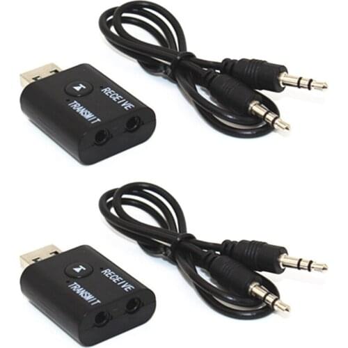 2Pcs Portable Bluetooth 5.0 Transmitter Receiver 3.5mm AUX USB Mini 2 in 1 Wireless Stereo USB Audio Adapter