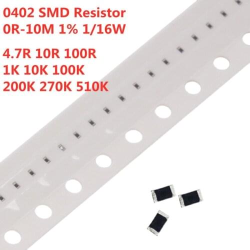 200PCS/Lot 0402 SMD Resistor 0R-10M 1% 1/16W 10R 15R 22R 47R 51 330ohm 470R 2.2K 4.7K 5.1K 10K 15K 100K 470K 0R 100R 150R 220R