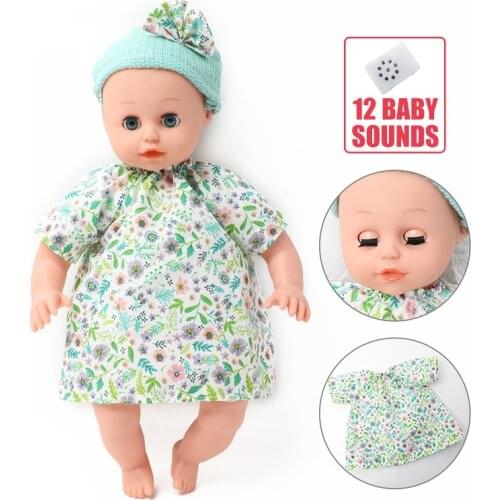 36cm Bebe reborn doll Newborn baby 12 sounds education girls toy 14 inch soft Realistic big eyes bottle Fashion clothes doll