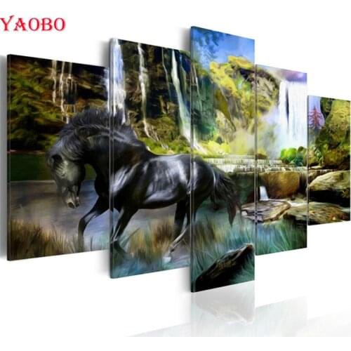 5D Diy diamond Painting Nature Landscape Waterfall square round drill full embroidery diamond mosaic sale animal horse 5pcs/set