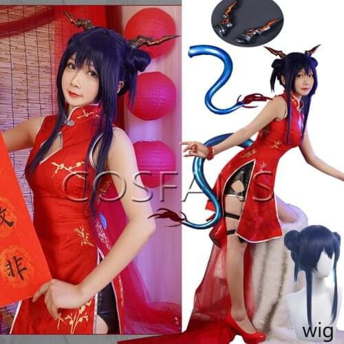 Anime! Arknights Chen New Year SuiHongXia Skin Red Cheongsam Sexy Dress Uniform Cosplay Costume For Women Halloween Wigs props