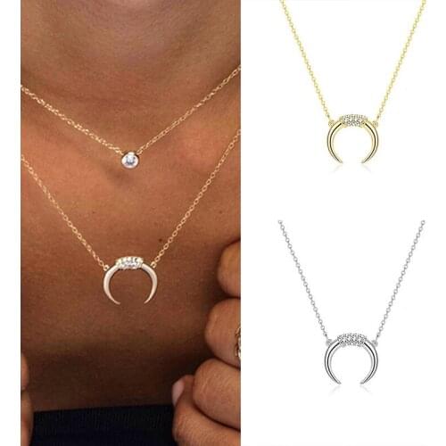 925 Silver Chain Delicate Plain Curved Crescent Moon Necklace Pendant for Women Fine Necklace ladies Jewelry Birthday Gift