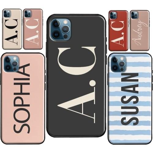 Large INITIALS PERSONALISED Pastel Beige Case For iPhone 12 Pro Max mini XR X XS 6S 7 8 Plus SE 2020 For iPhone 11 Pro Max Coque