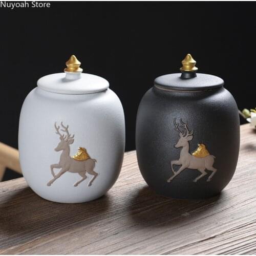Retro Black Ceramic Tea Pot Japanese-style Sealed Tea Pot High-end Tea Table Decoration Storage Box/modern Home Decoration