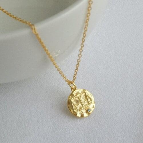 WTLTC Personality Custom Libra Chokers Necklaces for Women 925 Sterling Sliver Medallion Necklace Simple Round Coin Disc Chokers