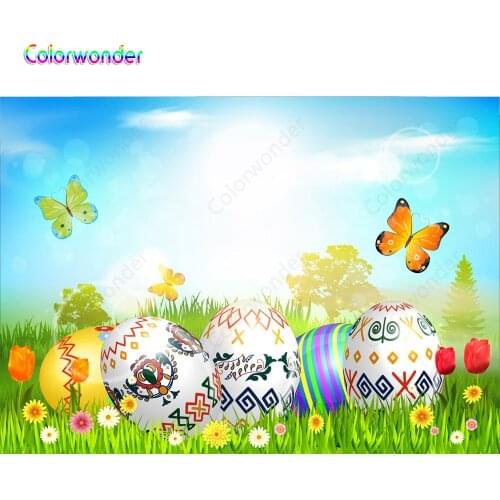 Colorwonder Easter Egg Photo Background Vinyl Rabbit Baby Shower Happy Birthday Party for Children Studio Photography Backdrop