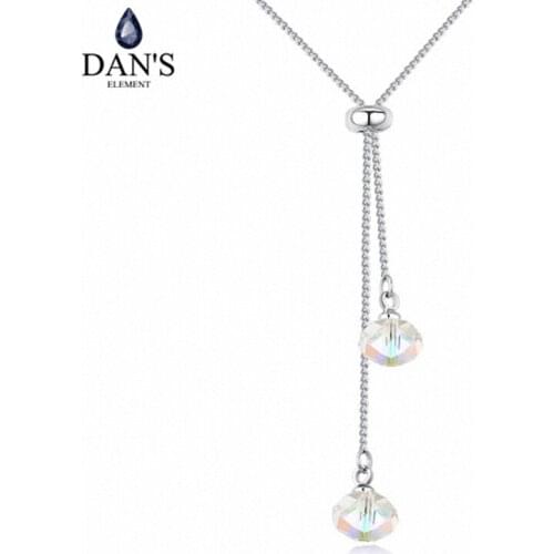 DANS Element Brand 3 Colors Real Austrian Crystals Fashion Water Drop Tassel Pendant Necklace for Women Valentine Gift 126426