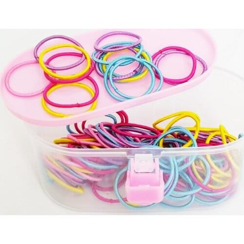 Elastic Hair Bands Cartoon Beads Headband Box Set Xmas Gift Candy Color Scrunchy Mini Rubber Girls Hair Accessories 100Pcs/Lot