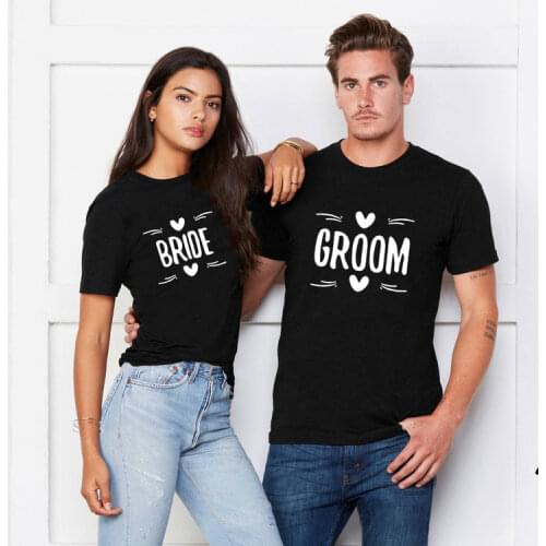 BRIDE GROOM Letter Printing Couples T Shirt for Lovers Clothes Summer Short Sleeve Tops Husband Wife Femme Funny Clothing