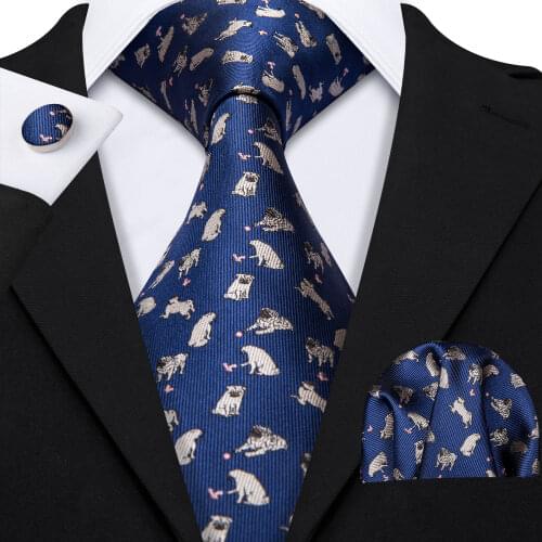 Barry.Wang Royal Blue Jacquard Ties For Men Animal Neckties for Wedding Business Suit Dog Gift Box Set Sapphire Neck Tie LS-5168