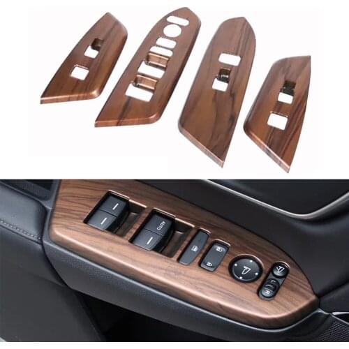 JEAZEA 4PCS ABS Peach Wood Car Inner Door Window Glass Panel Armrest Lift Switch ButtonTrim Frame For Honda CRV CR-V 2017-2020