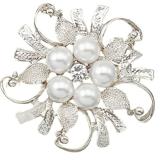 Hot! Faux Pearl Flower Brooch Collar Pin Rhinestone Crystal Bridal Jewelry Present