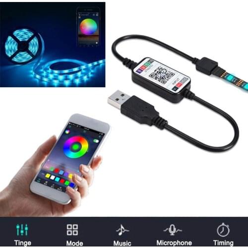 Hot Mini Wireless RGB LED Strip Light Controller 5-24V Smart Phone Control USB Cable Bluetooth 4.0 Home Decor LED Light Lamp Kit