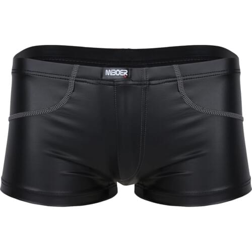 Mens Leather Boxer Shorts Men Underwear Sexy Night Club Patent Leather Boxer Sex Gay Cuecas Underpant Boxershorts Man Plus Size
