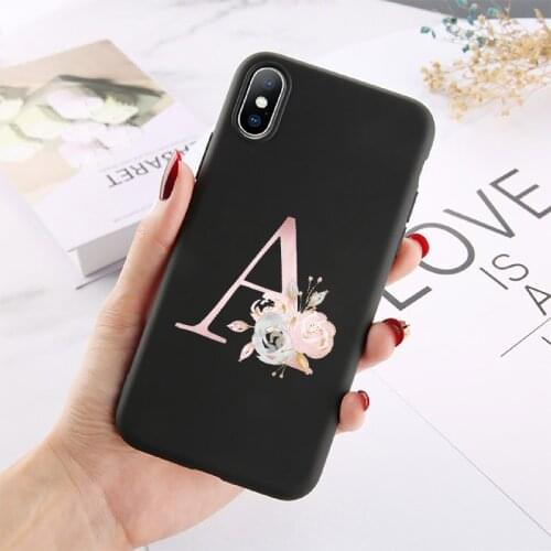 Custom Rose Gold Flower Initials Alphabet A-Z Phone Case Cover For iPhone XS X XR 11 13 Pro Max 8 8Plus X 12 7Plus Soft Silicone