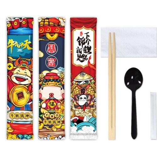 Creative Disposable Set 50pcs with Chopsticks Spoons Paper Toothpicks Can Be Customized Wholesale Combination Set Affordable