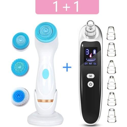 Facial Cleansing Brush Silicone Set Bidirectional Rotation USB+Blackhead Remover Vacuum Cleaner Nose T-zone Ance Pore Clean Tool
