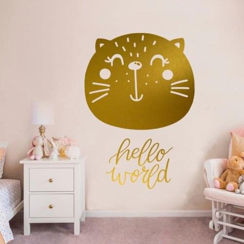 Nursery Wall Decor Gold Cat Decoration Baby Bedroom Wall Decals Baby Girls Shower Nursery Art Murals DIY Wall Stickers LC1638