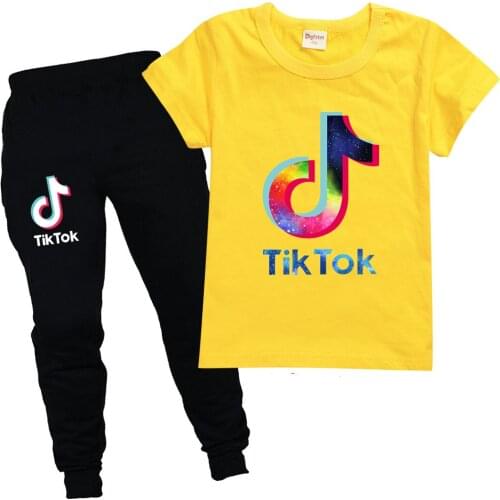 TIK TOK New childrens T-shirt + trouser suit boys shirt top girl clothes kids sports suit 2-16Y