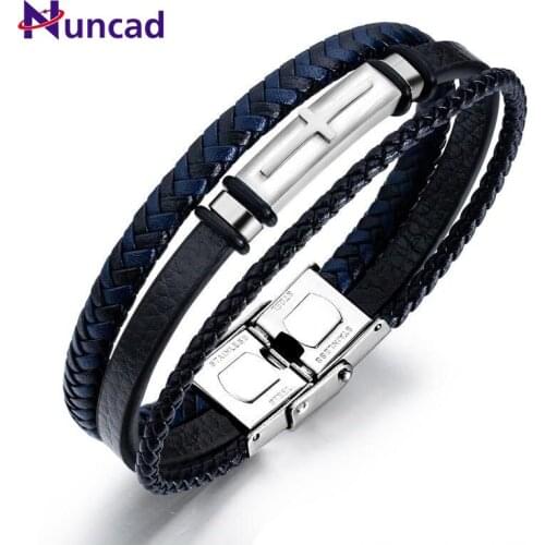 NUNCAD Adjustable Multi-layer Leather Bracelets Vintage Stainless Steel Fashion Mens Bracelets Male Jewelry Gift Wholesale