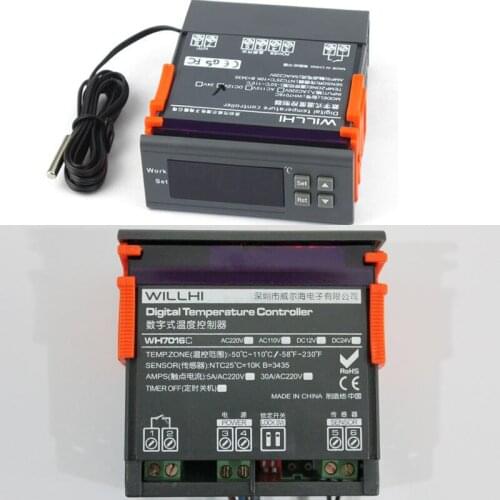 Original WH7016C DC 24V 10A Digital LCD Electronic thermostat Temperature Controller switch