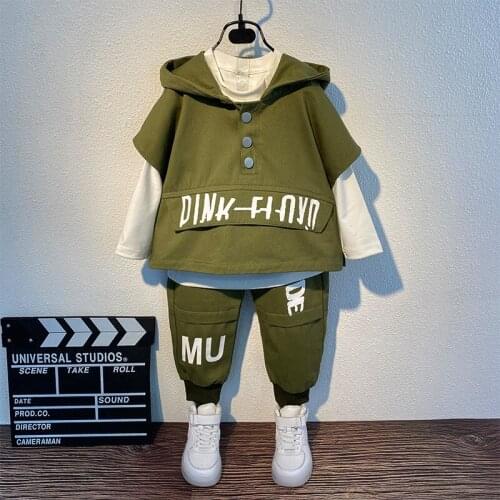 Autumn Sportswear Boy Clothes Set Girls Clothing Set Baby Suit Outwear Long Sleeve T Shirt+Vest+Kids Boys Pants 3pc Suit 2-8Y